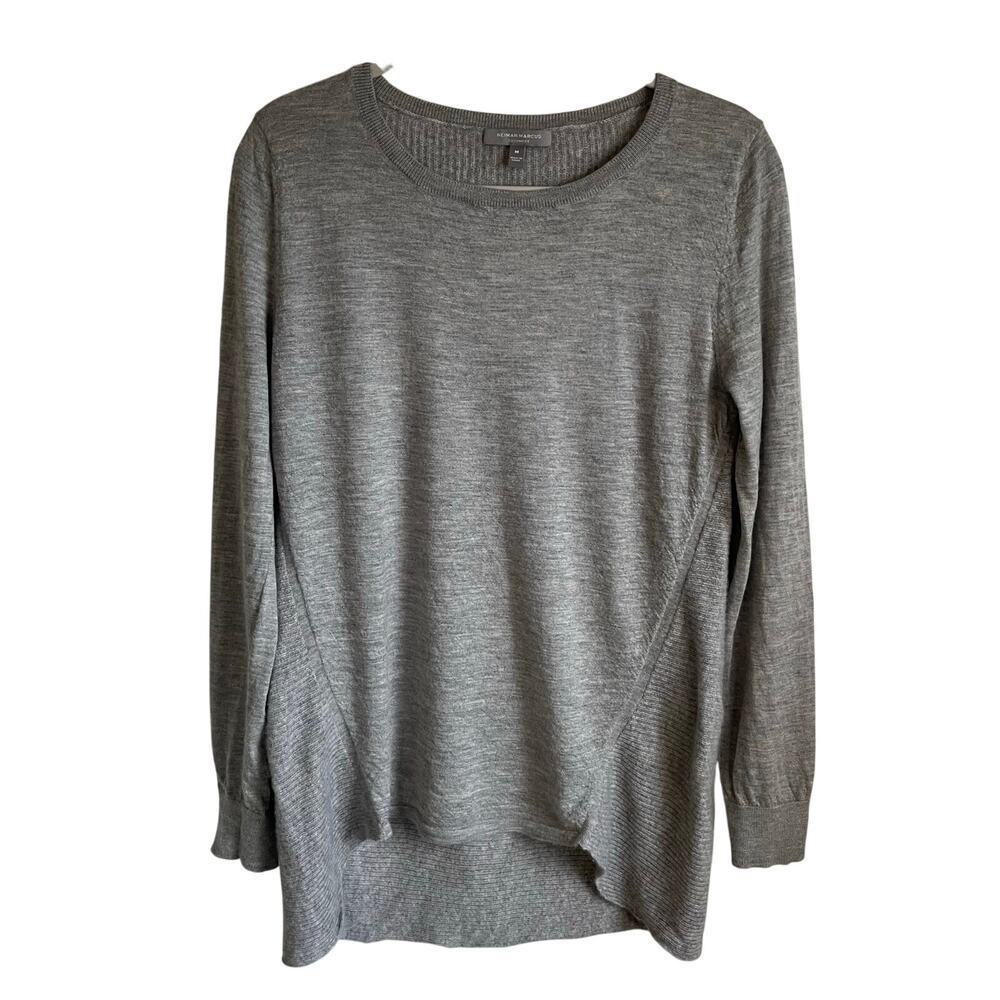 Neiman Marcus 100% Cashmere Tunic Sweater Women's M Relaxed Gray Lightweight